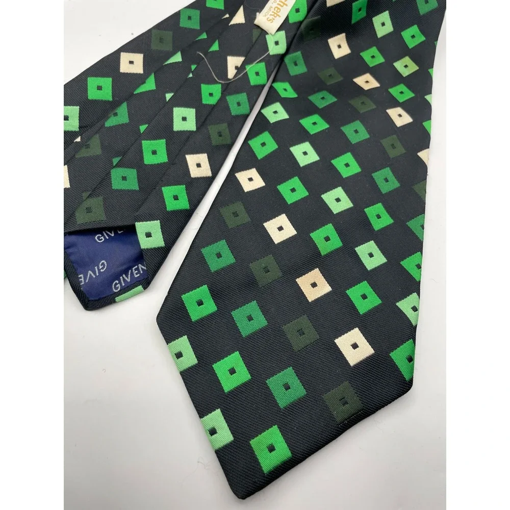 Givenchy Gentleman Paris Vintage Necktie Green Geometric Diamond Wide Tie 4.25